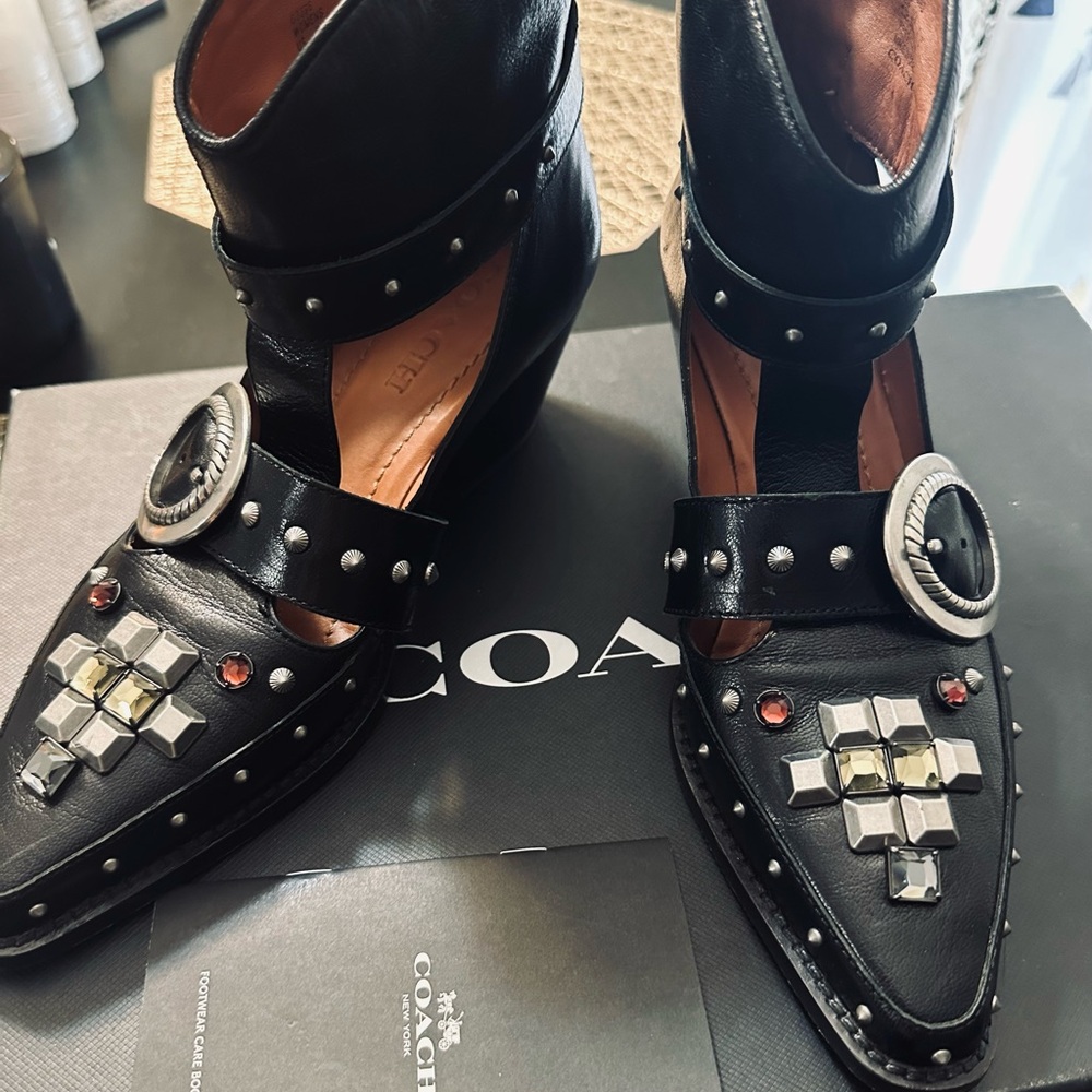 Coach Black Heeled Boots with Studded Details